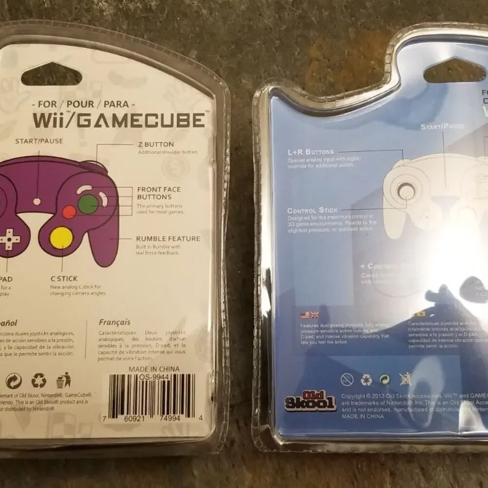 2 Gamecube Controllers - Purple & Black (NEW) - Nintendo - Old Skool